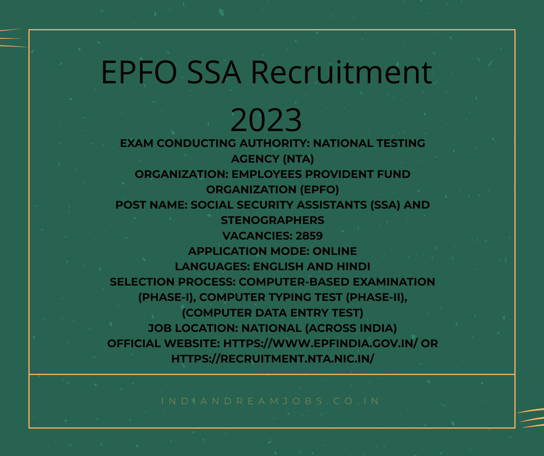 EPFO SSA RECRUITMENT 2023